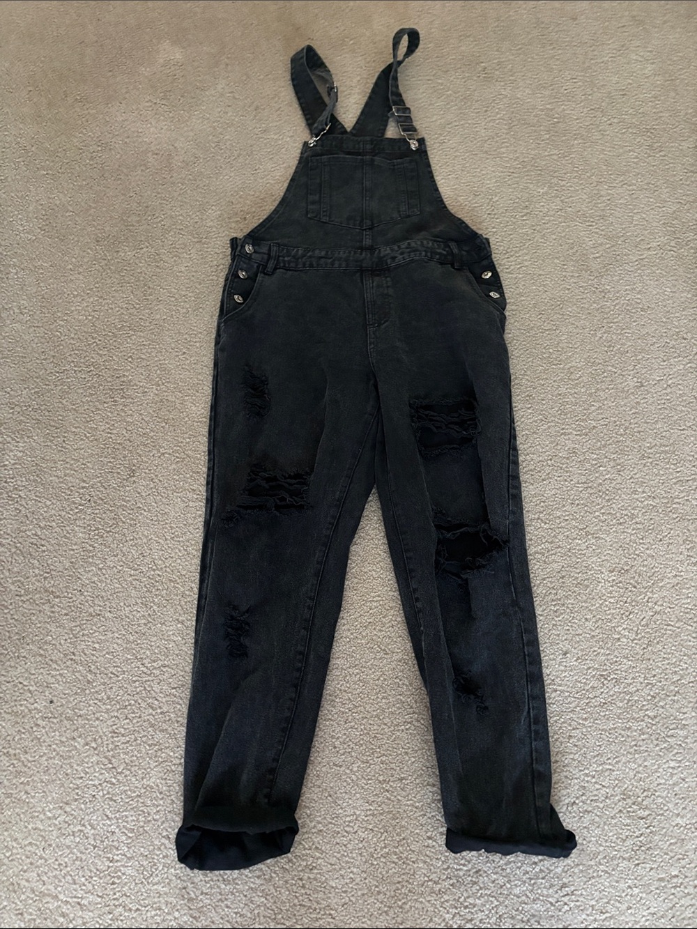 Honey Punch Overalls black distressed denim women’s size large